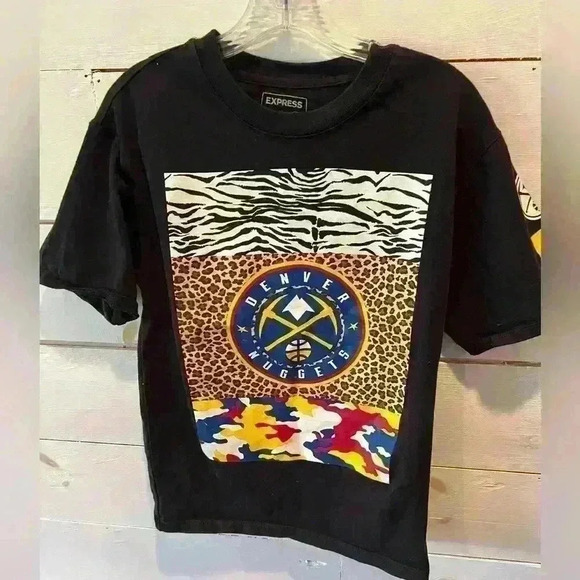Express Men Denver Nuggets tee size XS, black, sports team EUC, see photos - Picture 1 of 5
